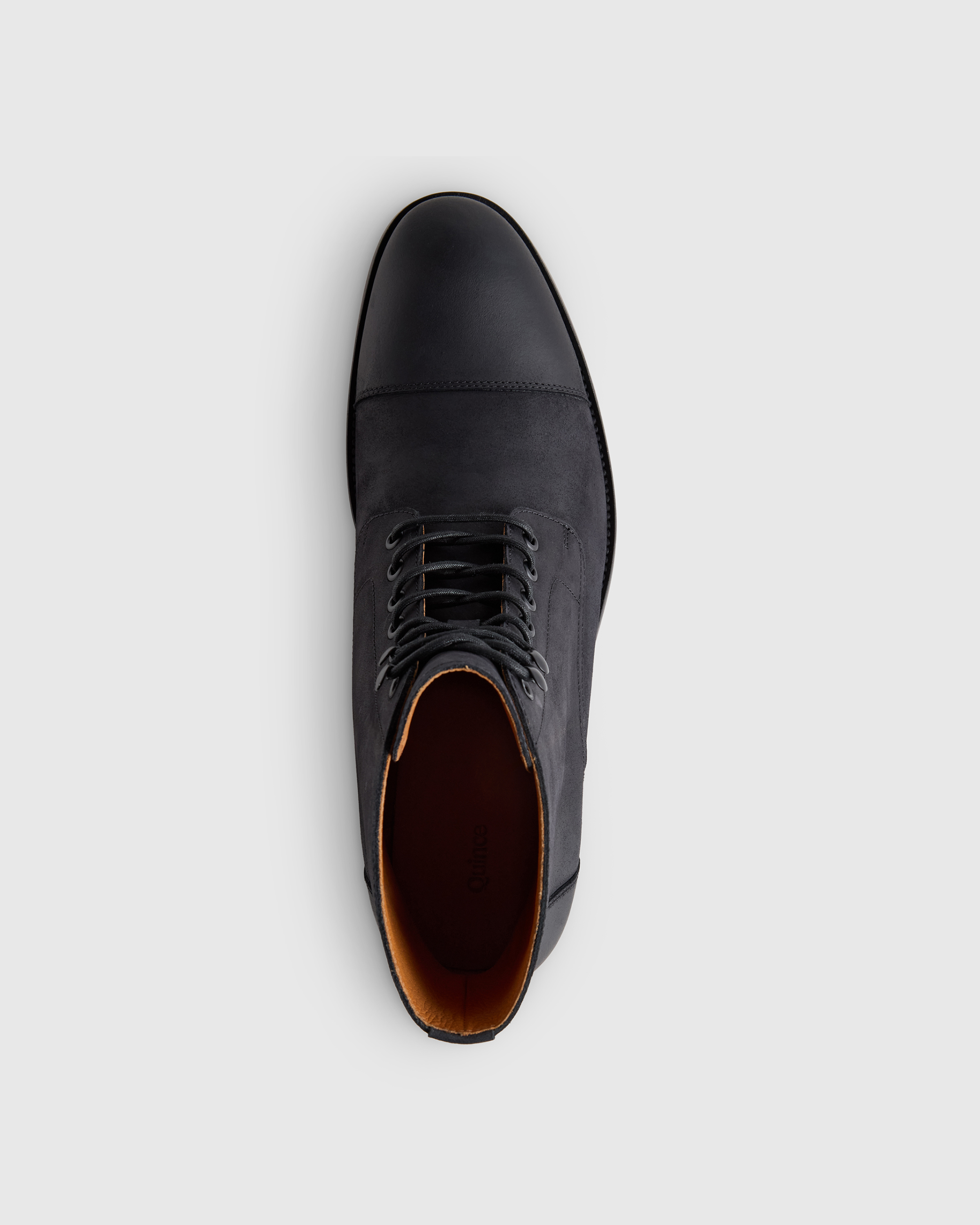 Crafted Leather Cap Toe Lace Up Boot in Matte Black