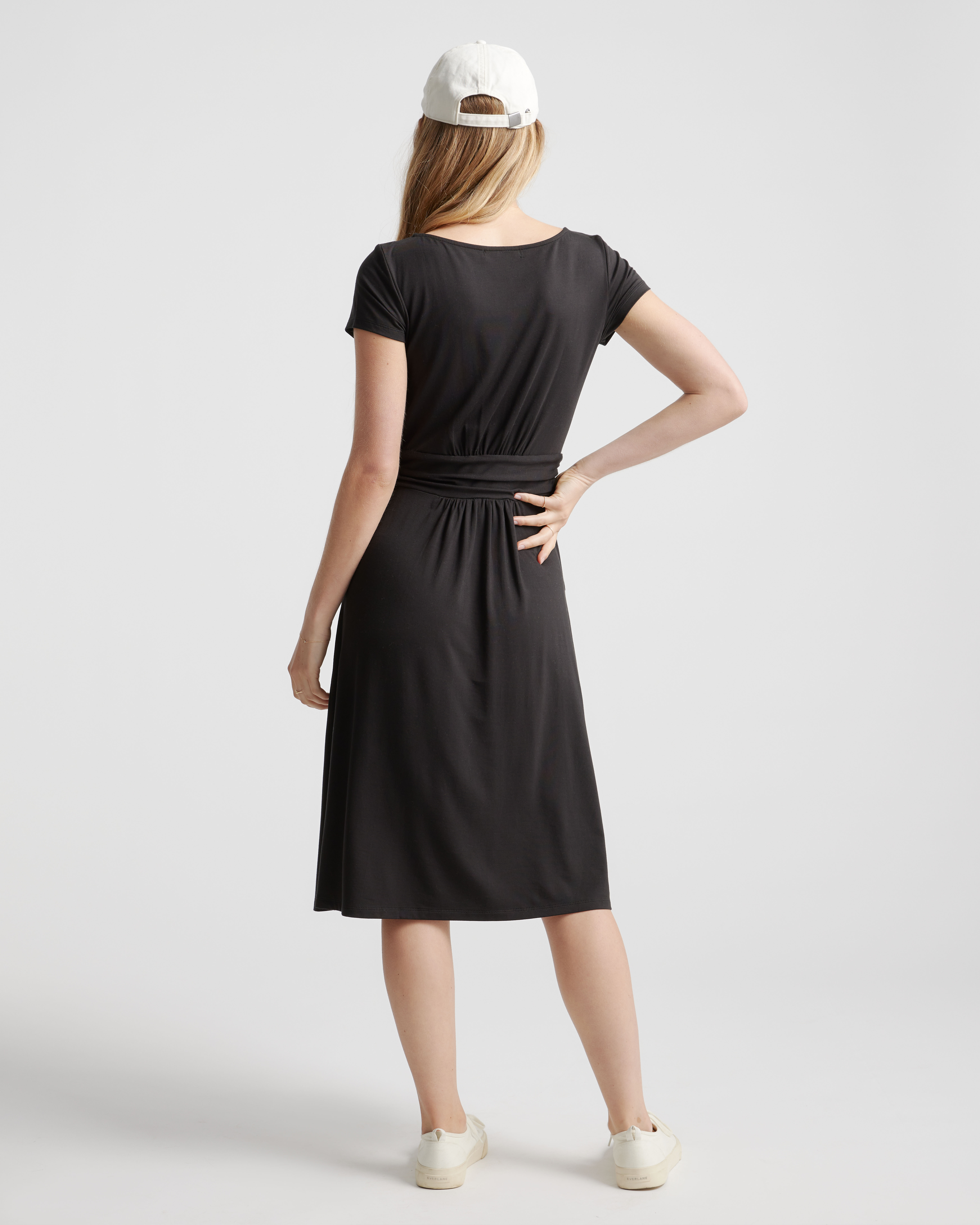 Tencel Jersey Ruched Waist Dress in Black