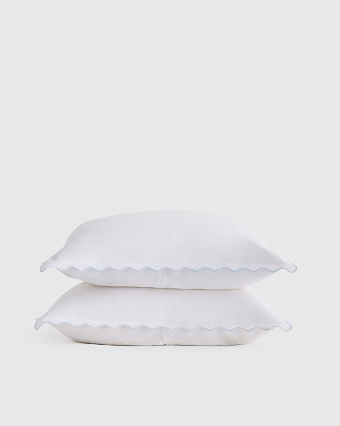 White/Mist Organic Crisp Percale Scallop Sham Set