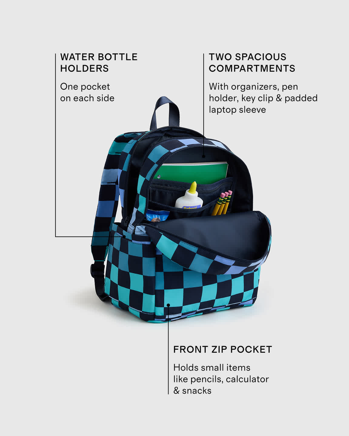 backpack with laptop sleave doubling as water sleav Carhartt Classic 21L Atomic Blue Get ready for back to school with a 17 inch school backpack designed for elementary and middle school students Recycled Double Pocket Backpack -