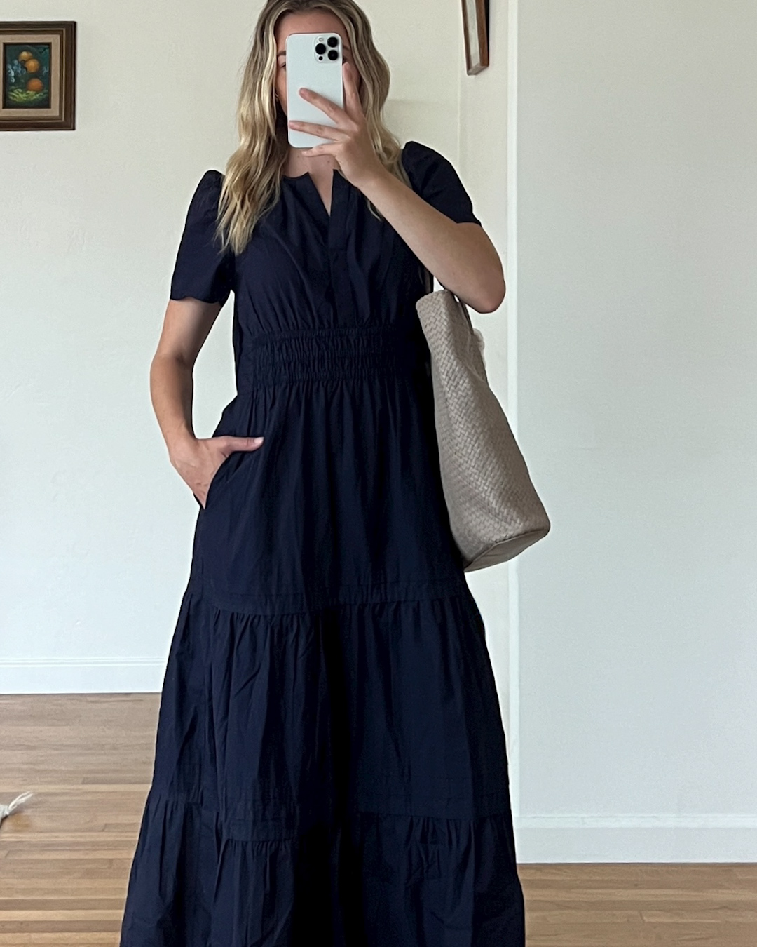 Navy 100% Organic Cotton Poplin Tiered Maxi Dress