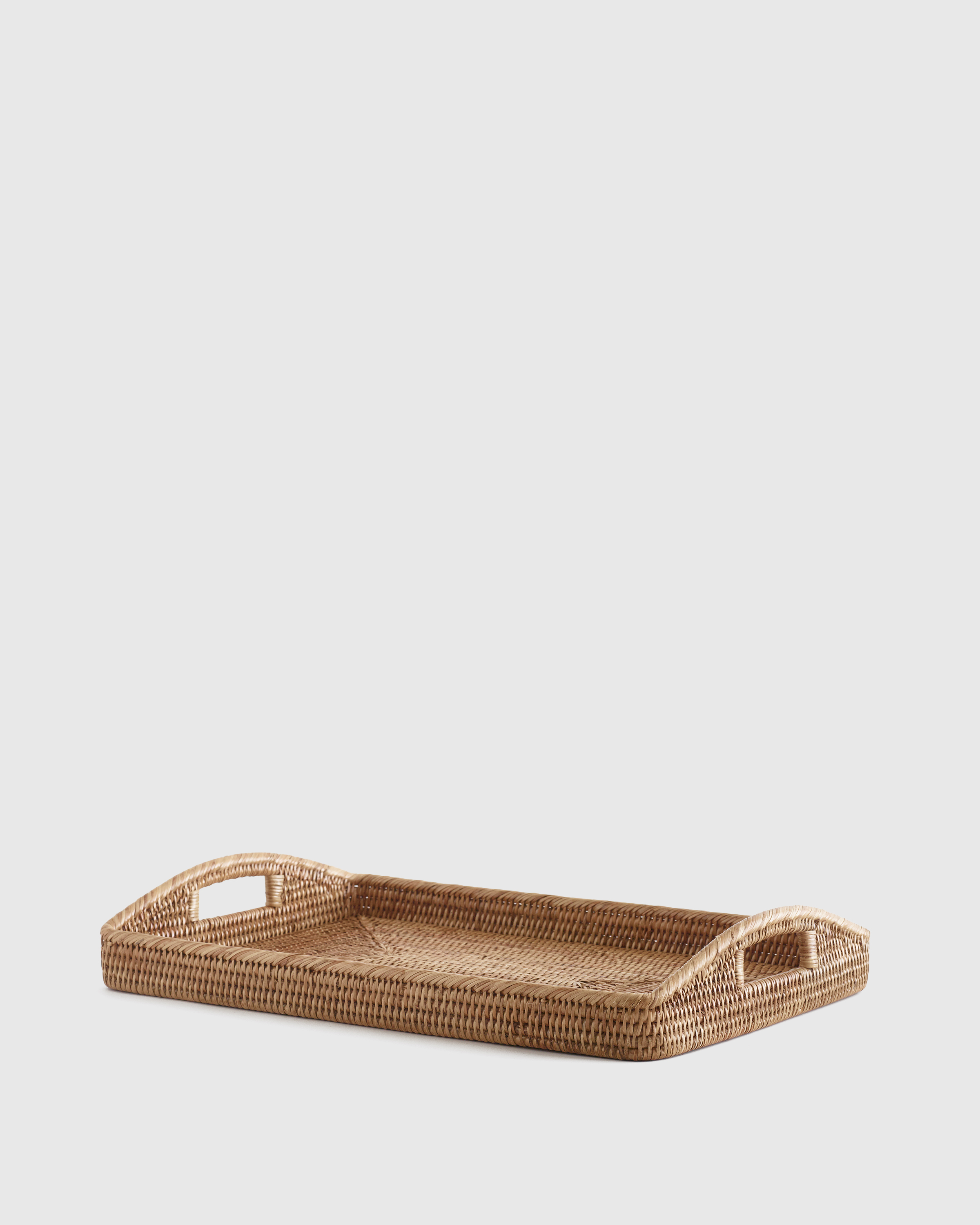 Handwoven Rattan Rectangular Tray with High Handles