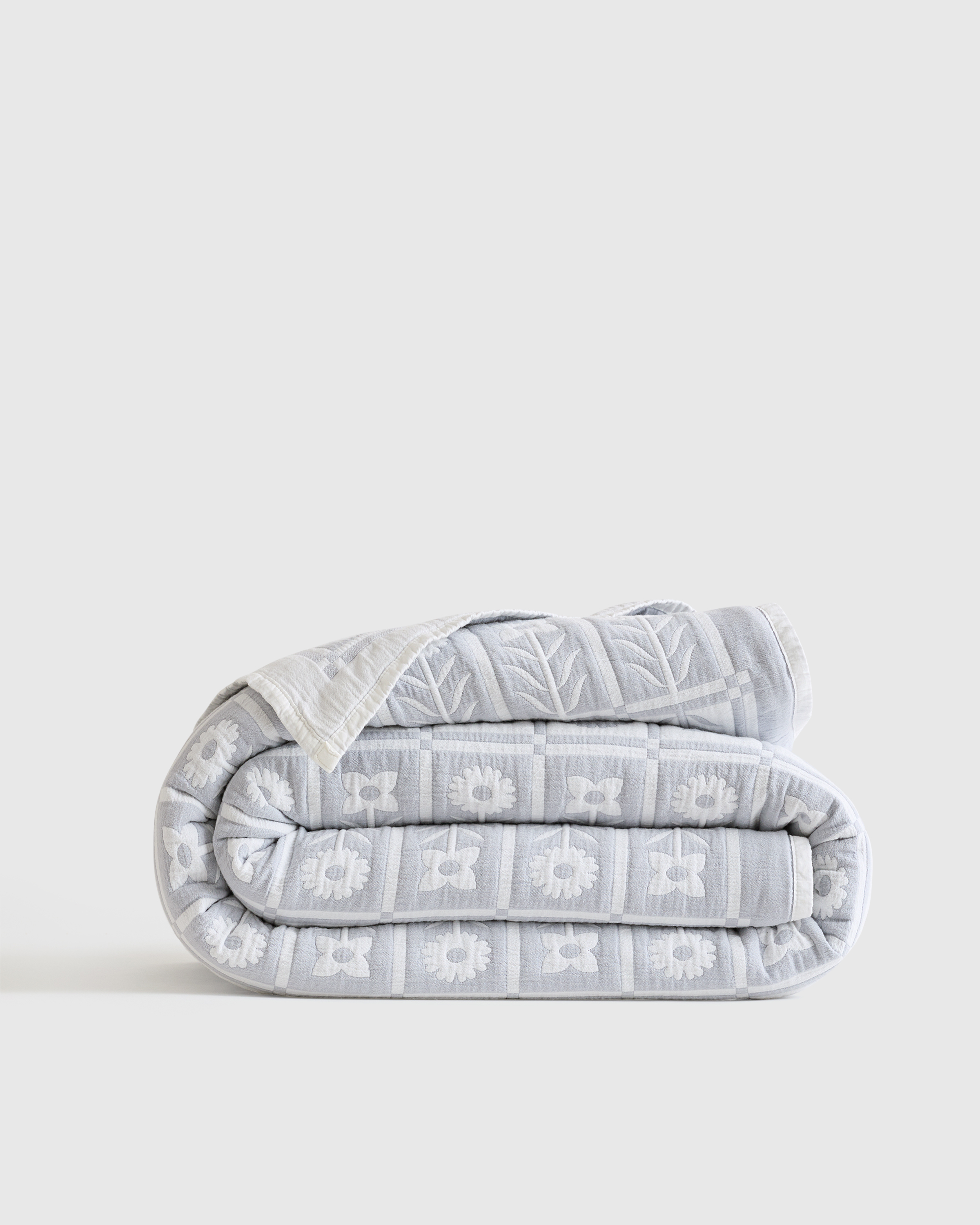Blue Fog Organic Cotton Jacquard Floral Coverlet
