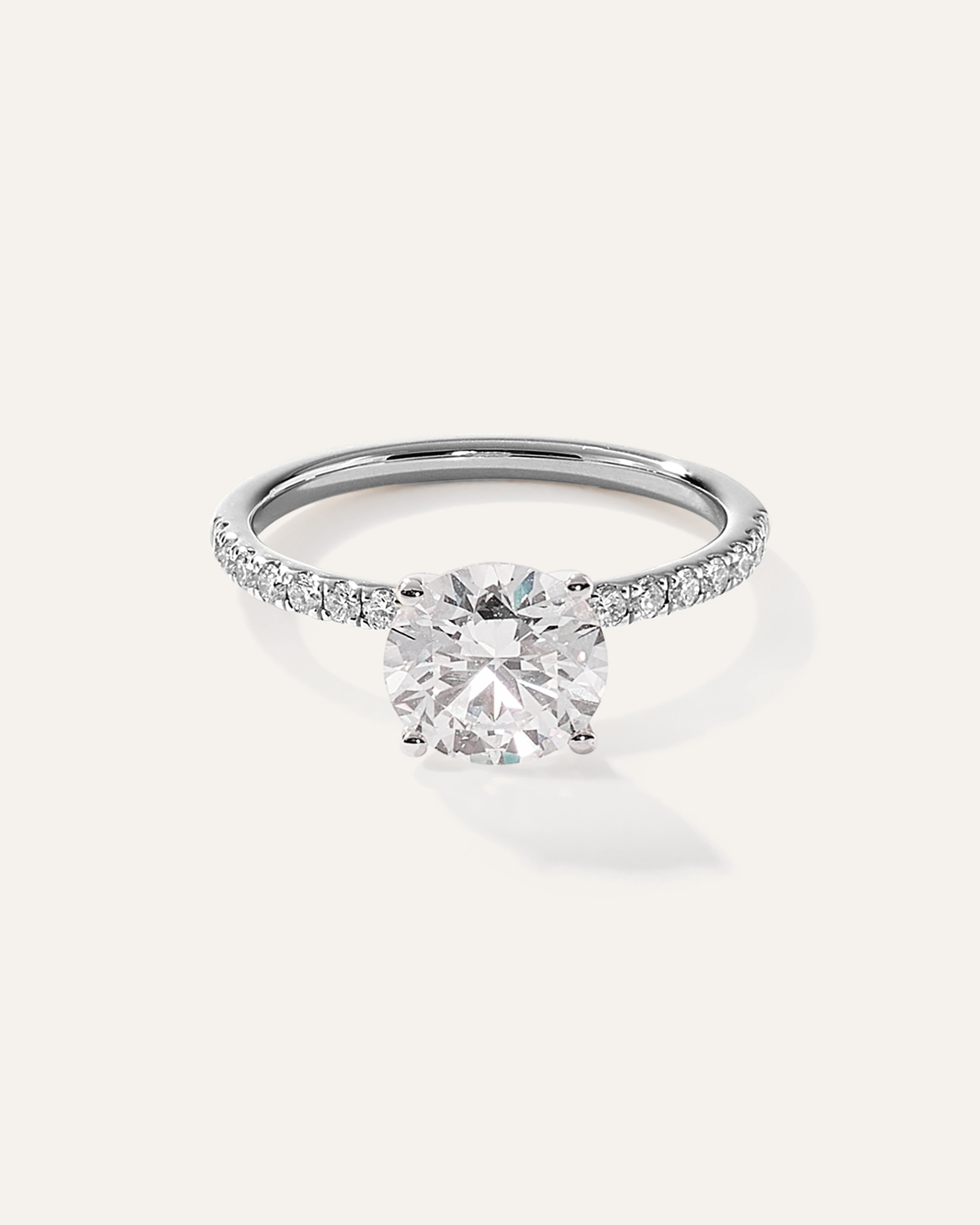White Gold Lab Grown Diamond Round Petite Pave Engagement Ring - 2ct