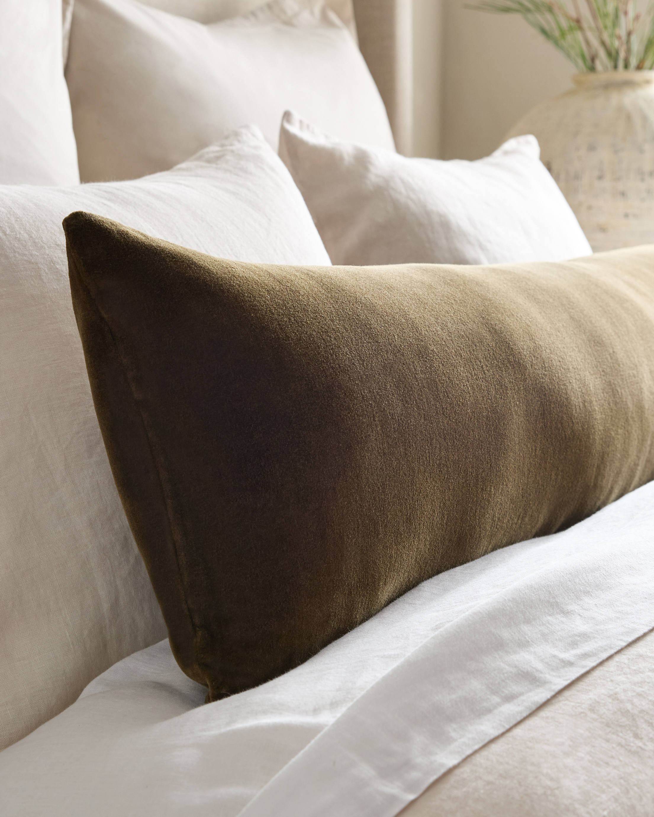 Cotton Velvet Oversized Lumbar Pillow Cover - Olive, 12"x48"