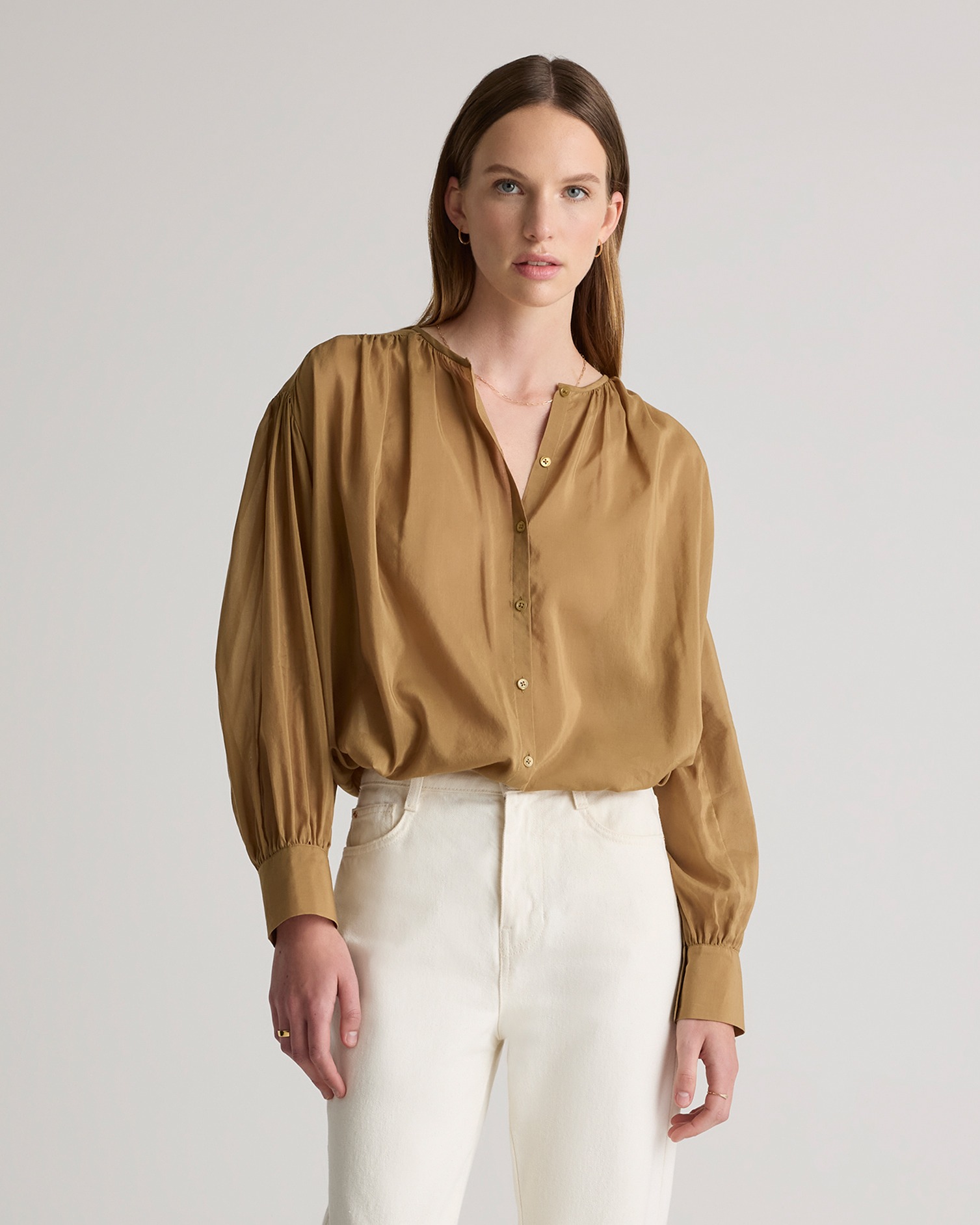 Cotton-Silk Voile Short Sleeve Blouse